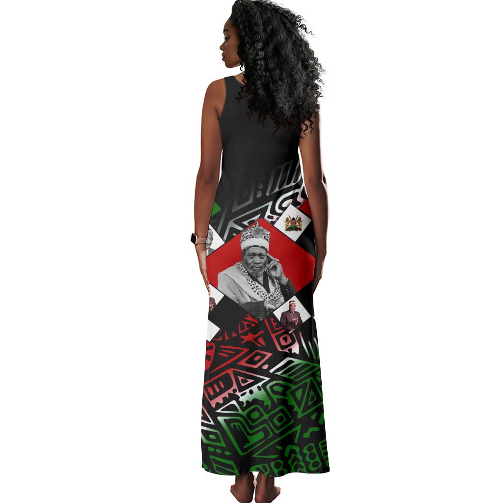 Jomo Kenyatta Tank Maxi Dress with Roots Resistance Renaissance and Kenyan Patchwork Pattern Tribute - African Pride