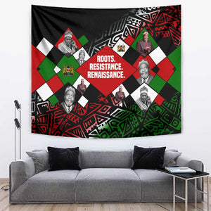Jomo Kenyatta Tapestry with Roots Resistance Renaissance and Kenyan Patchwork Pattern Tribute - African Pride