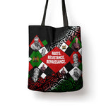 Jomo Kenyatta Tote Bag with Roots Resistance Renaissance and Kenyan Patchwork Pattern Tribute - African Pride