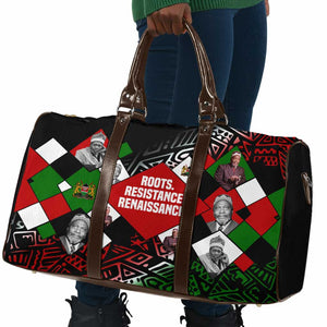 Jomo Kenyatta Travel Bag with Roots Resistance Renaissance and Kenyan Patchwork Pattern Tribute - African Pride