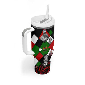 Jomo Kenyatta Tumbler With Handle with Roots Resistance Renaissance and Kenyan Patchwork Pattern Tribute - African Pride
