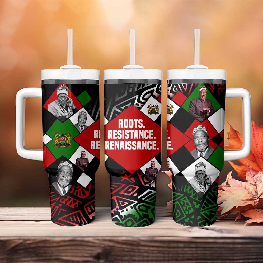 Jomo Kenyatta Tumbler With Handle with Roots Resistance Renaissance and Kenyan Patchwork Pattern Tribute - African Pride