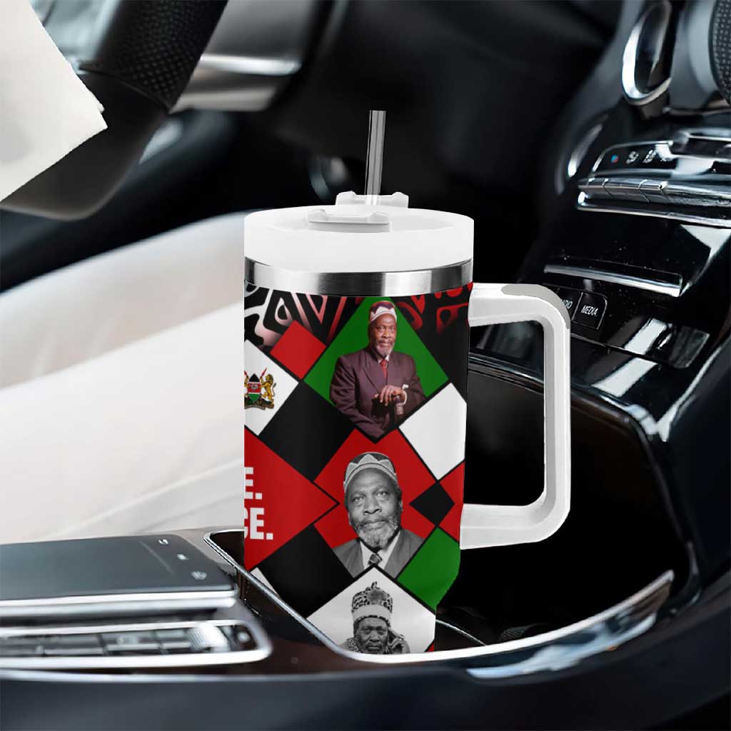 Jomo Kenyatta Tumbler With Handle with Roots Resistance Renaissance and Kenyan Patchwork Pattern Tribute - African Pride
