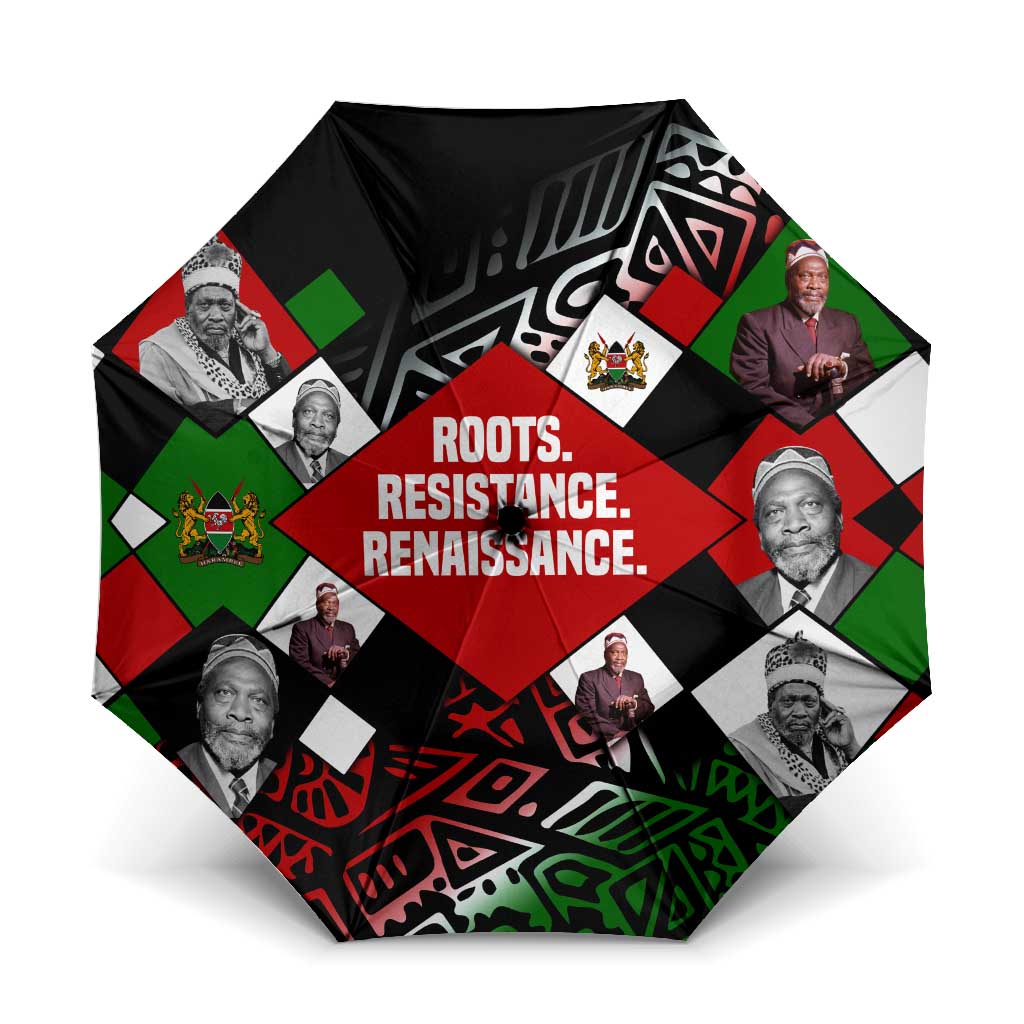 Jomo Kenyatta Umbrella with Roots Resistance Renaissance and Kenyan Patchwork Pattern Tribute - African Pride