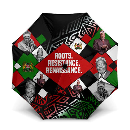 Jomo Kenyatta Umbrella with Roots Resistance Renaissance and Kenyan Patchwork Pattern Tribute - African Pride