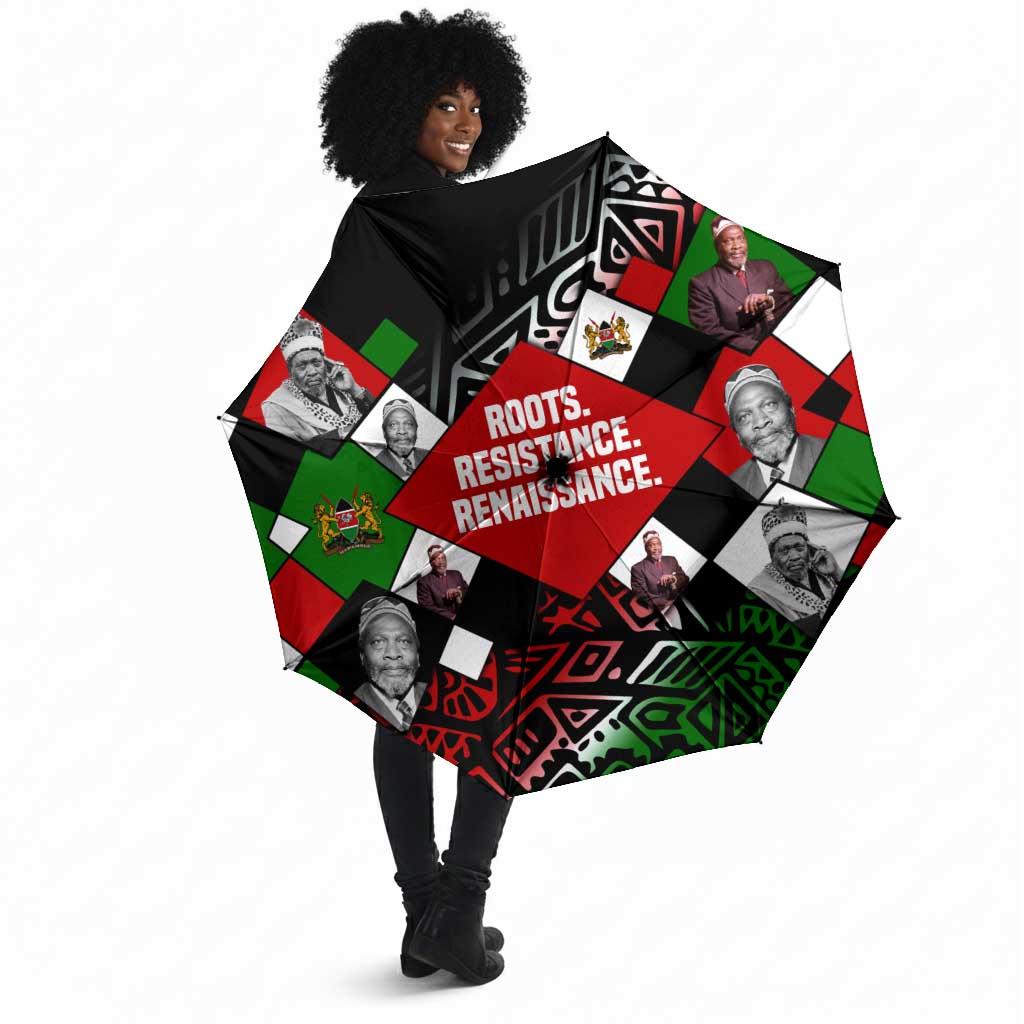 Jomo Kenyatta Umbrella with Roots Resistance Renaissance and Kenyan Patchwork Pattern Tribute - African Pride