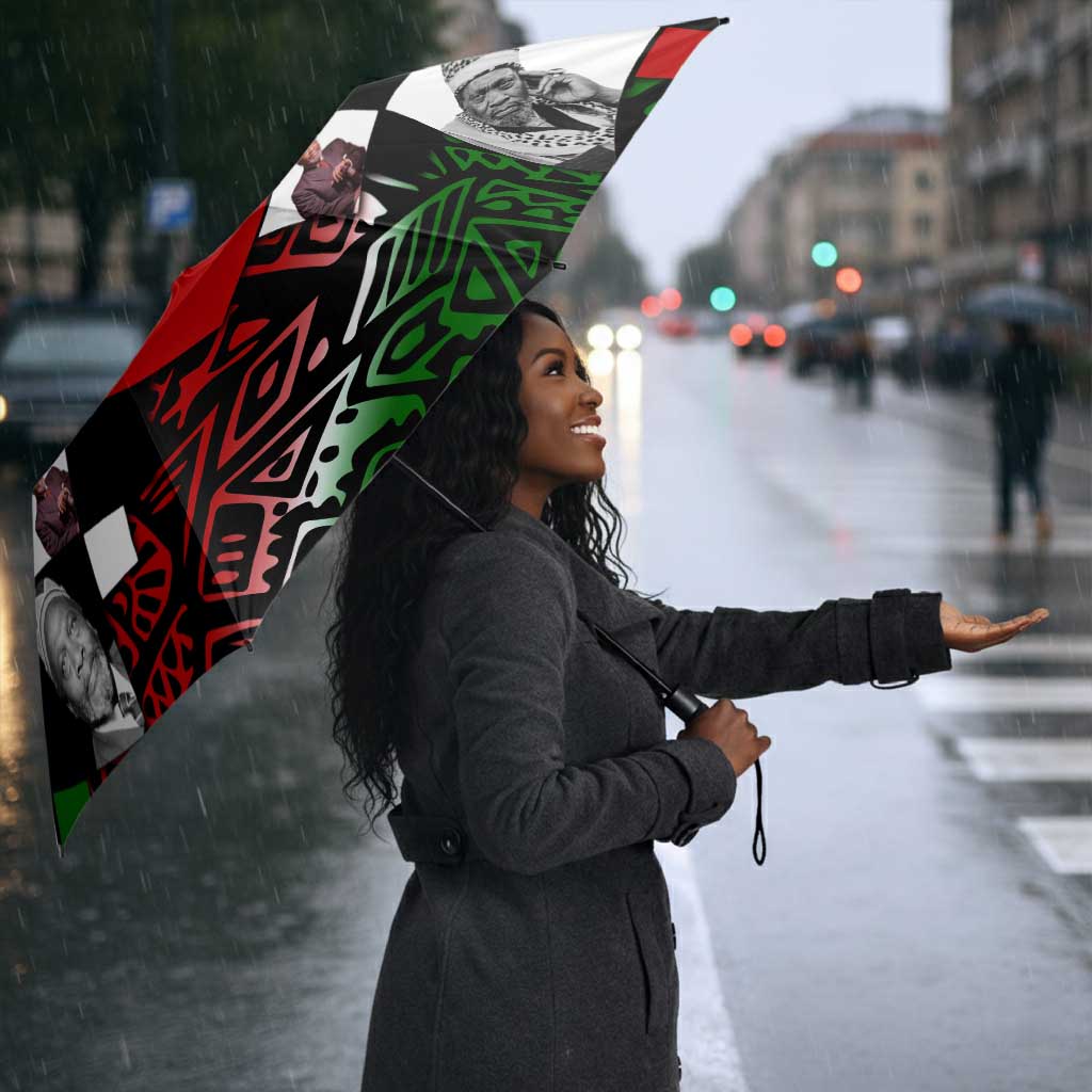 Jomo Kenyatta Umbrella with Roots Resistance Renaissance and Kenyan Patchwork Pattern Tribute - African Pride