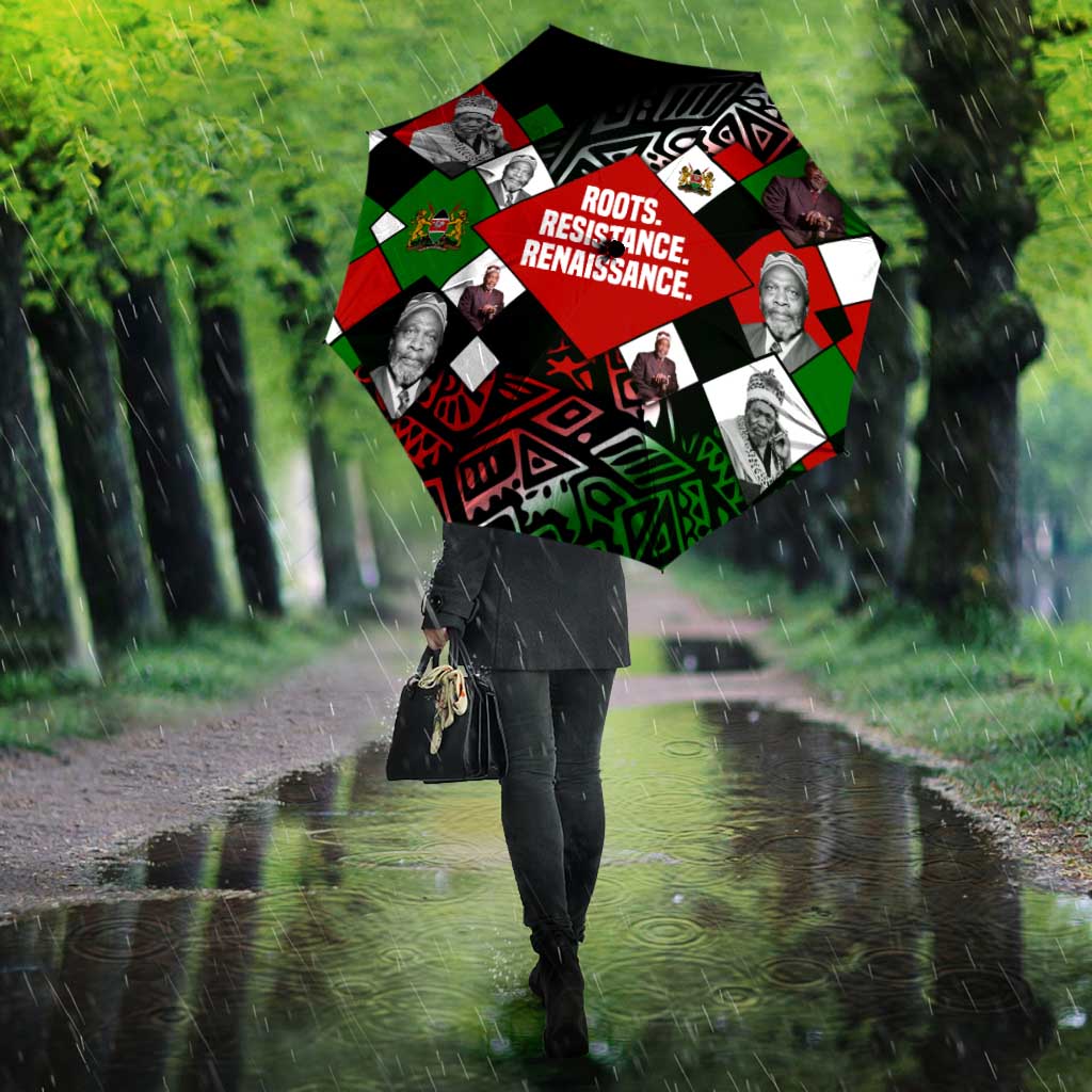 Jomo Kenyatta Umbrella with Roots Resistance Renaissance and Kenyan Patchwork Pattern Tribute - African Pride