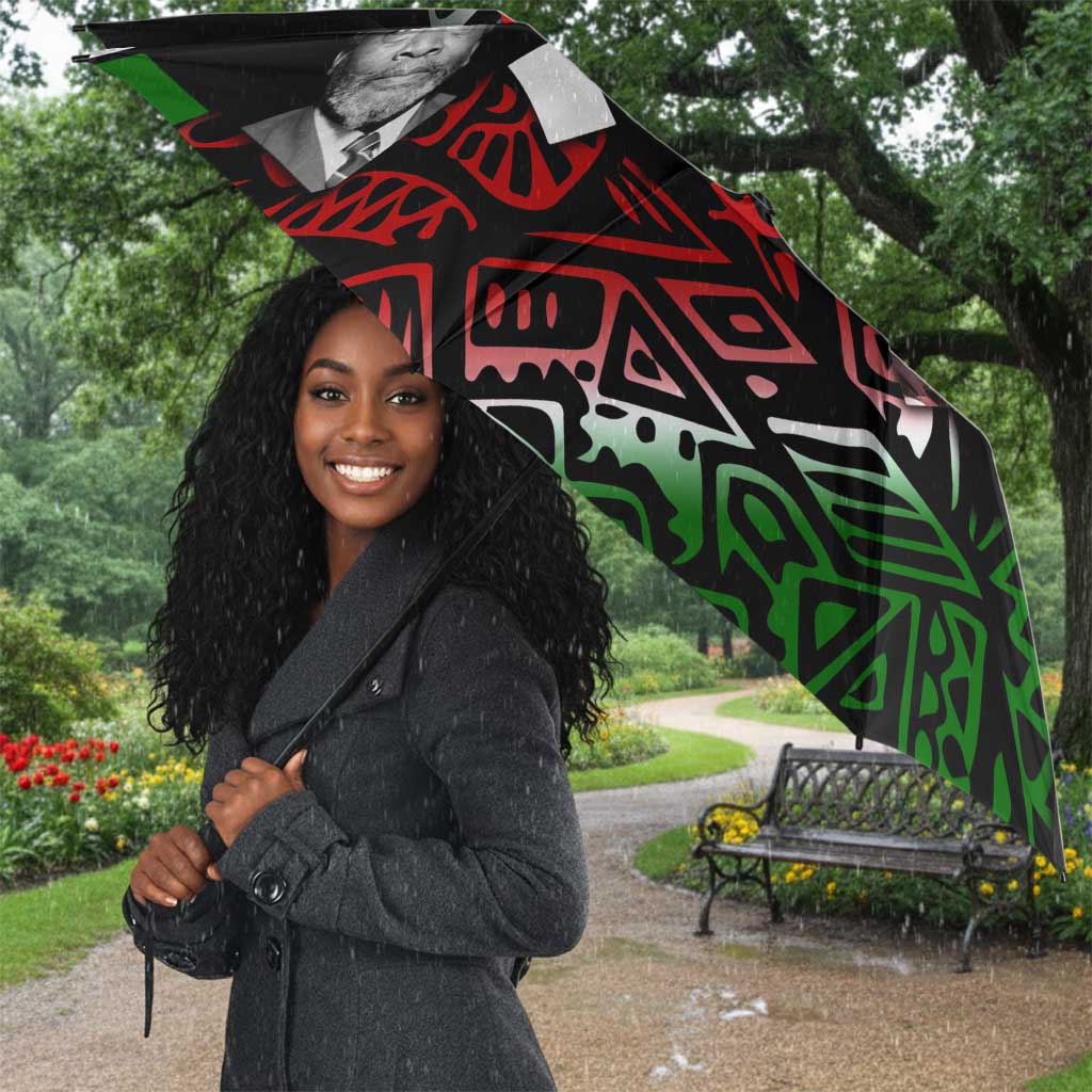 Jomo Kenyatta Umbrella with Roots Resistance Renaissance and Kenyan Patchwork Pattern Tribute - African Pride