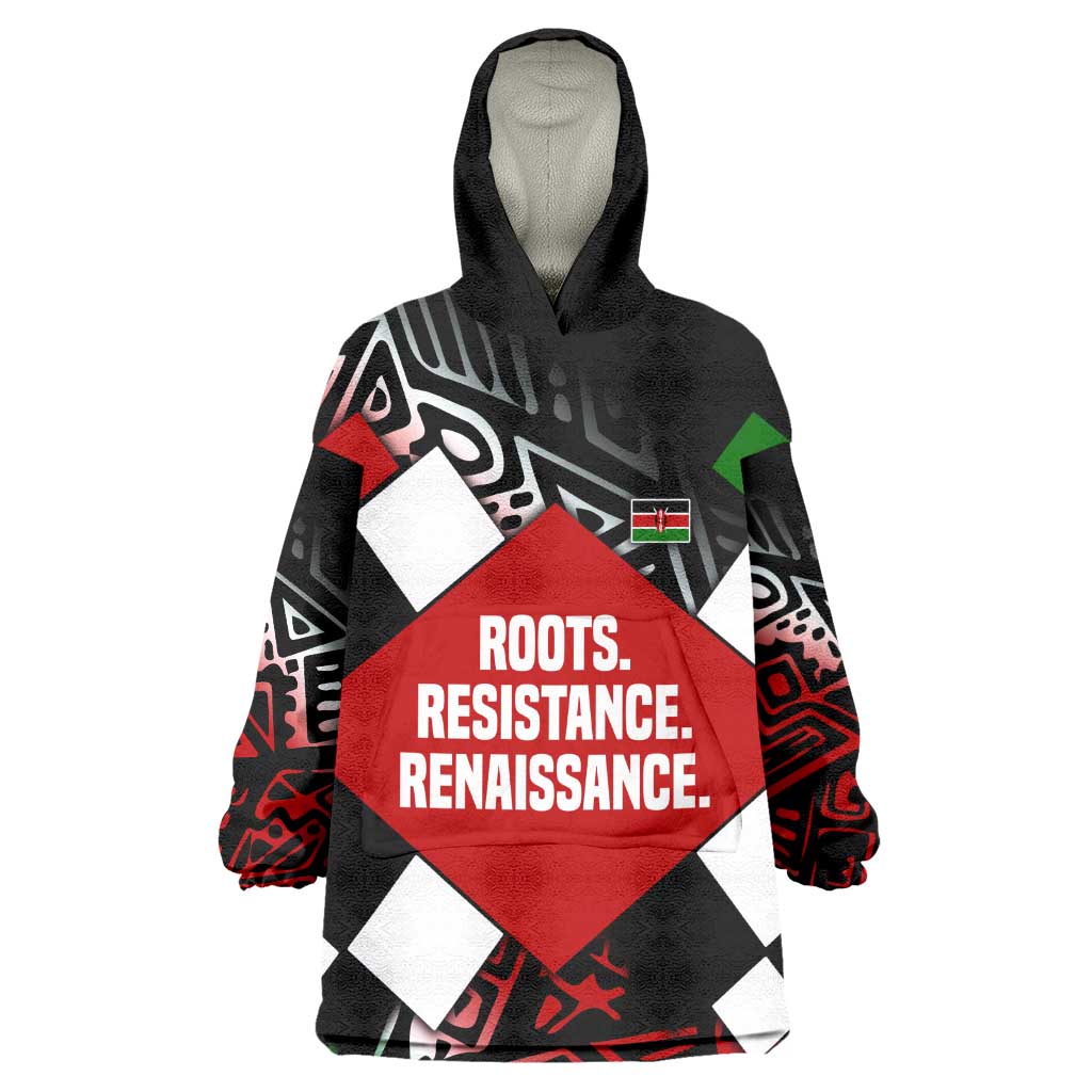 Jomo Kenyatta Wearable Blanket Hoodie with Roots Resistance Renaissance and Kenyan Patchwork Pattern Tribute - African Pride
