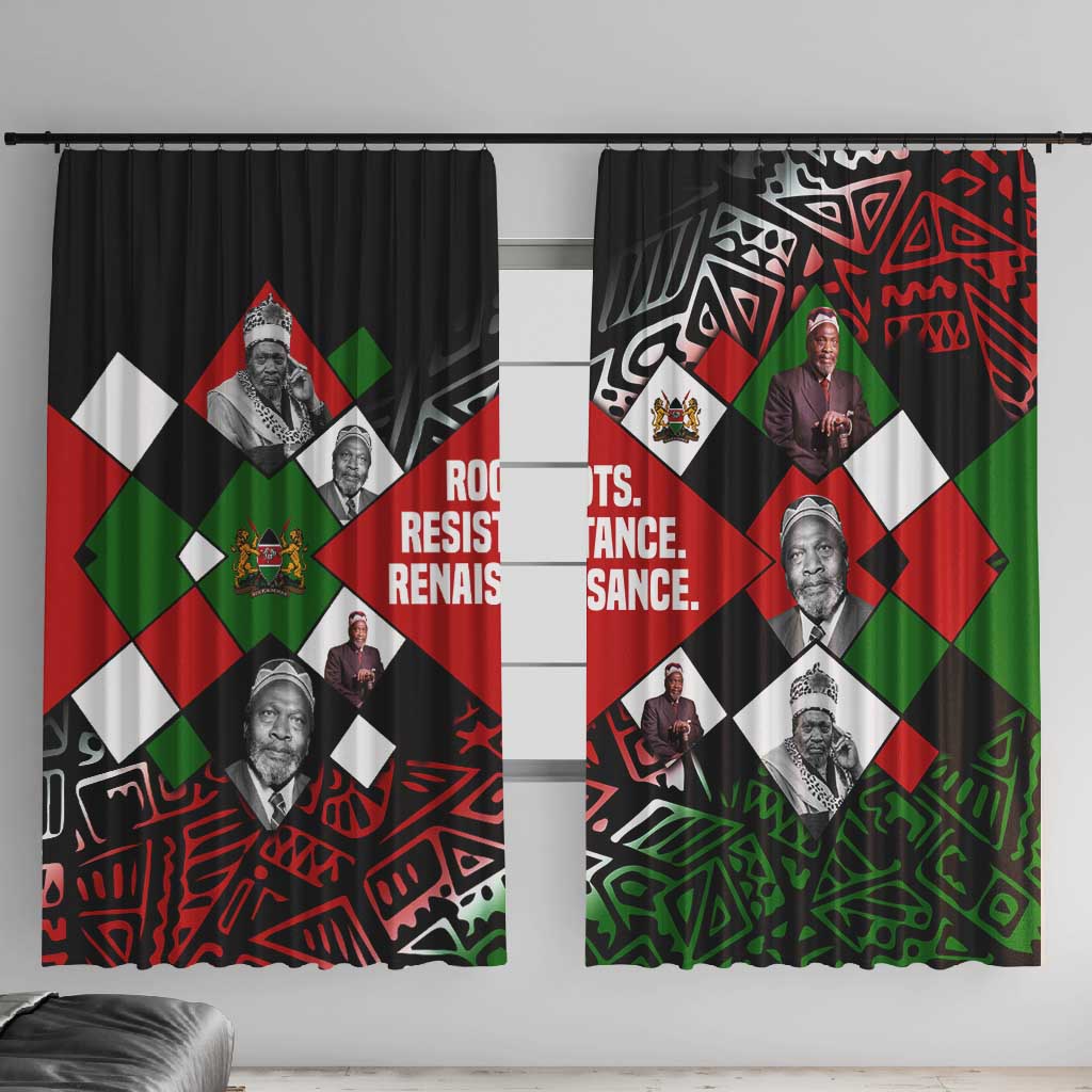 Jomo Kenyatta Window Curtain with Roots Resistance Renaissance and Kenyan Patchwork Pattern Tribute - African Pride