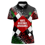 Jomo Kenyatta Women Polo Shirt with Roots Resistance Renaissance and Kenyan Patchwork Pattern Tribute - African Pride
