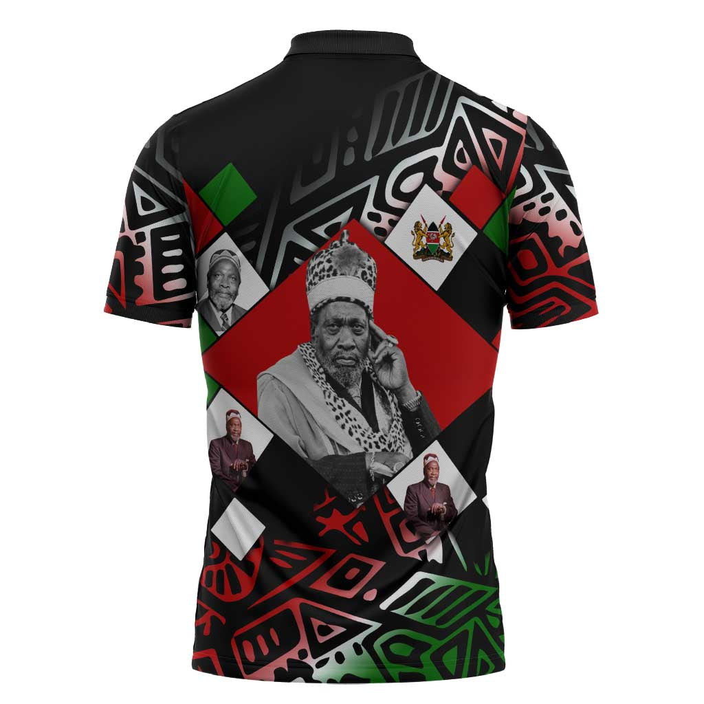 Jomo Kenyatta Zipper Polo Shirt with Roots Resistance Renaissance and Kenyan Patchwork Pattern Tribute - African Pride