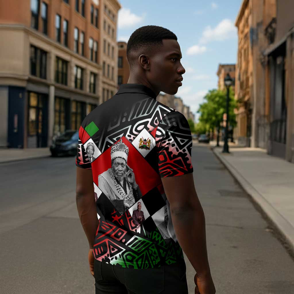 Jomo Kenyatta Zipper Polo Shirt with Roots Resistance Renaissance and Kenyan Patchwork Pattern Tribute - African Pride
