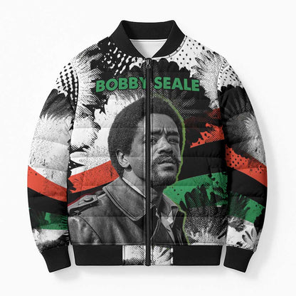 Bobby Seale Bomber Puffer Jacket Black Panther Artwork Solidarity Quote Revolutionary Civil Rights Tribute - African Pride
