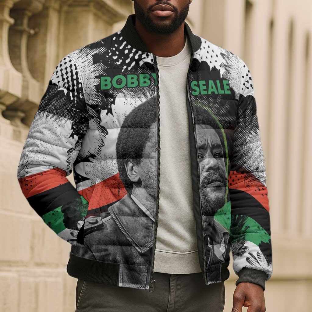 Bobby Seale Bomber Puffer Jacket Black Panther Artwork Solidarity Quote Revolutionary Civil Rights Tribute - African Pride