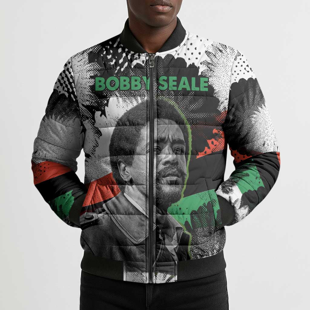 Bobby Seale Bomber Puffer Jacket Black Panther Artwork Solidarity Quote Revolutionary Civil Rights Tribute - African Pride