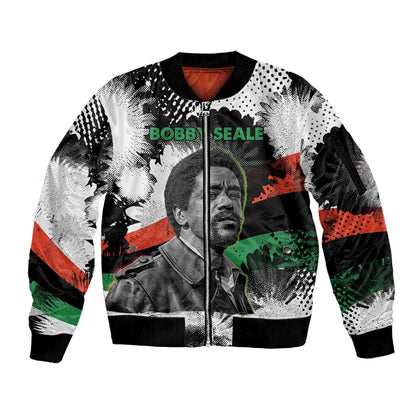 Bobby Seale Sleeve Zip Bomber Jacket Black Panther Artwork Solidarity Quote Revolutionary Civil Rights Tribute - African Pride