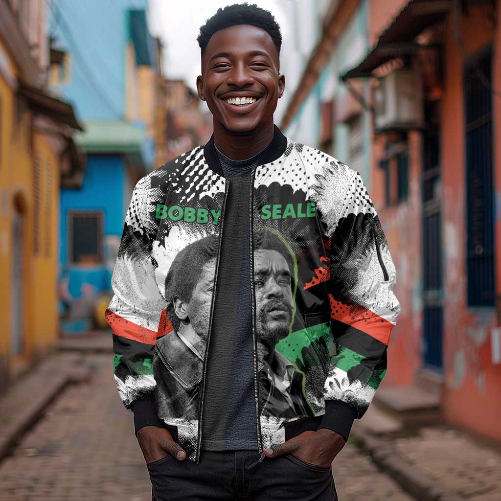 Bobby Seale Sleeve Zip Bomber Jacket Black Panther Artwork Solidarity Quote Revolutionary Civil Rights Tribute - African Pride