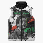 Bobby Seale Sleeveless Puffer Jacket Black Panther Artwork Solidarity Quote Revolutionary Civil Rights Tribute - African Pride