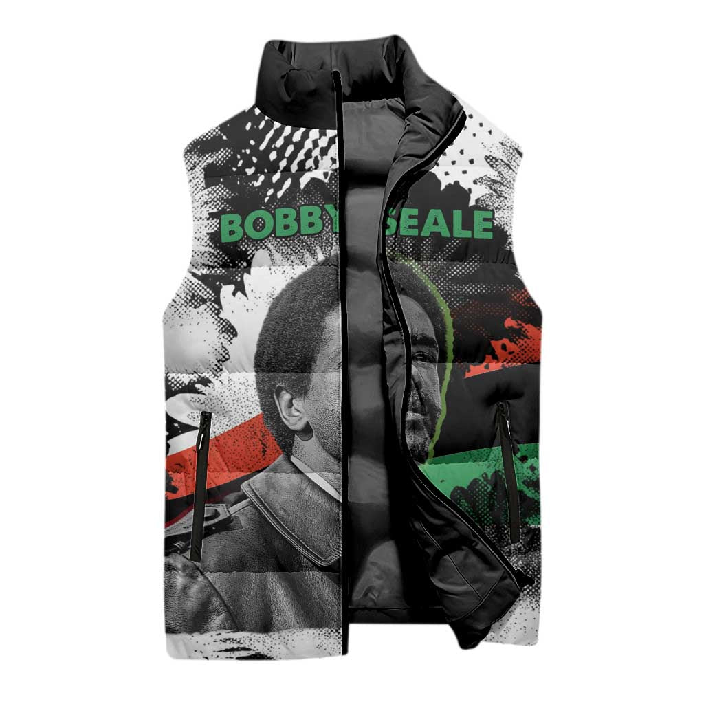 Bobby Seale Sleeveless Puffer Jacket Black Panther Artwork Solidarity Quote Revolutionary Civil Rights Tribute - African Pride