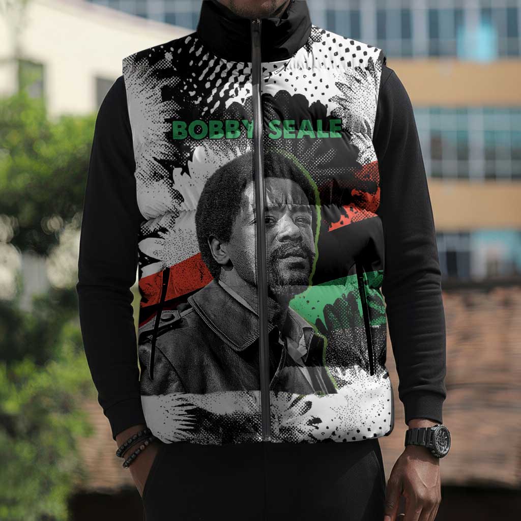 Bobby Seale Sleeveless Puffer Jacket Black Panther Artwork Solidarity Quote Revolutionary Civil Rights Tribute - African Pride