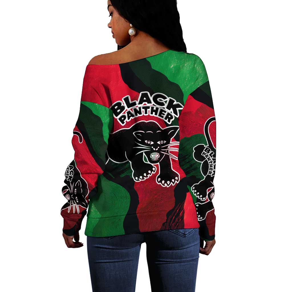 Bobby Seale Off Shoulder Sweater Black Panther Logo Revolutionary Civil Rights Movement Tribute - African Pride