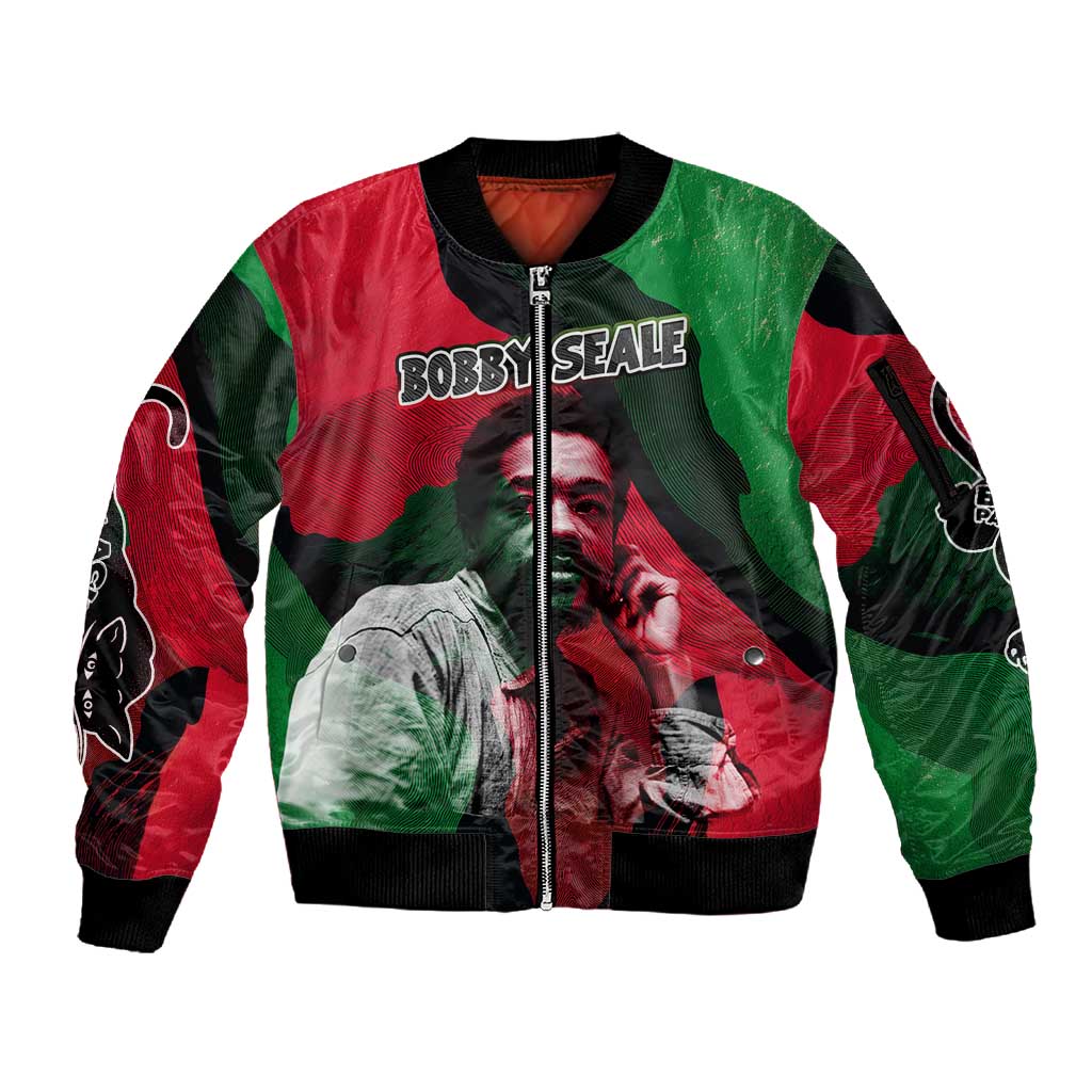Bobby Seale Sleeve Zip Bomber Jacket Black Panther Logo Revolutionary Civil Rights Movement Tribute - African Pride