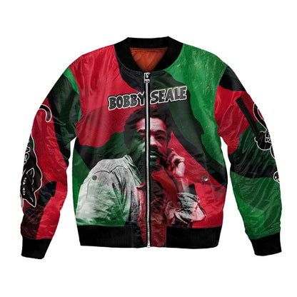 Bobby Seale Sleeve Zip Bomber Jacket Black Panther Logo Revolutionary Civil Rights Movement Tribute - African Pride