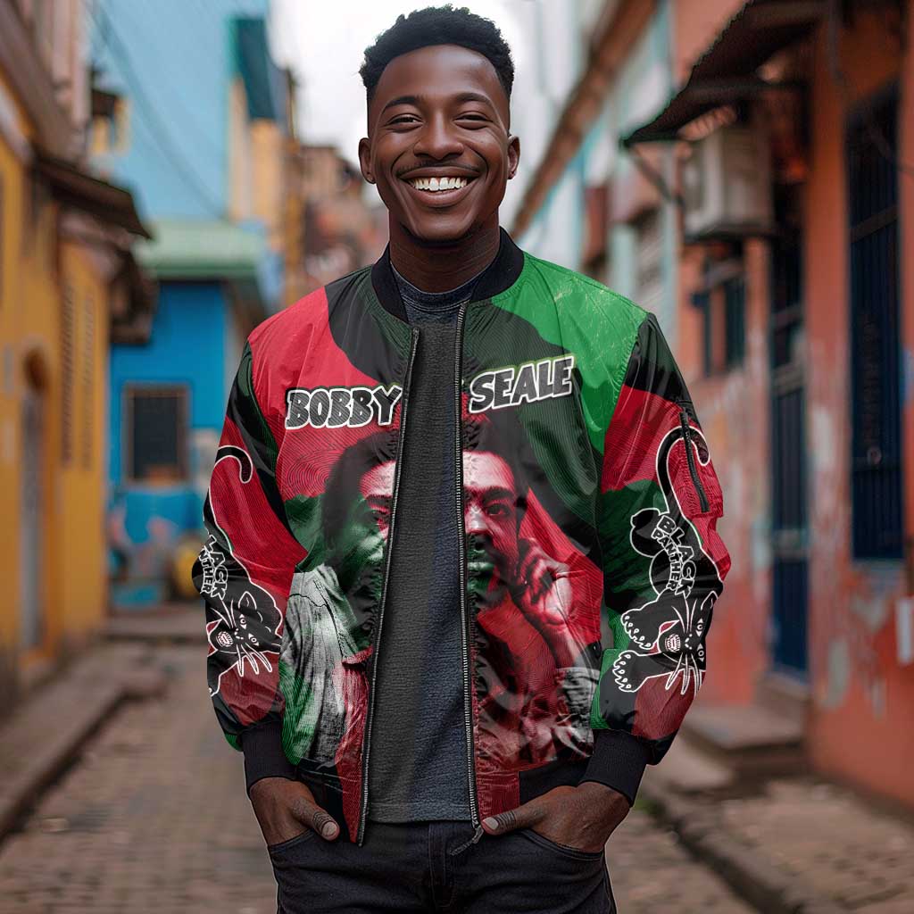 Bobby Seale Sleeve Zip Bomber Jacket Black Panther Logo Revolutionary Civil Rights Movement Tribute - African Pride