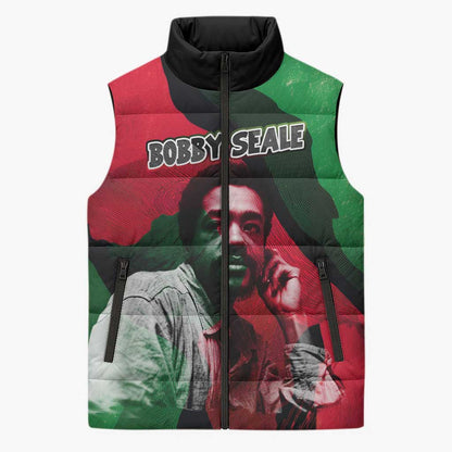 Bobby Seale Sleeveless Puffer Jacket Black Panther Logo Revolutionary Civil Rights Movement Tribute - African Pride