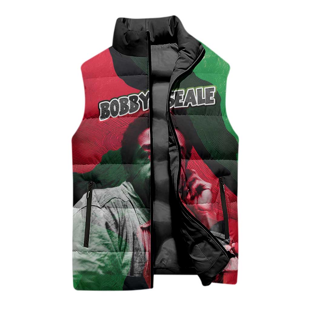 Bobby Seale Sleeveless Puffer Jacket Black Panther Logo Revolutionary Civil Rights Movement Tribute - African Pride