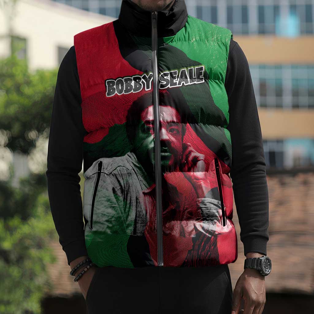 Bobby Seale Sleeveless Puffer Jacket Black Panther Logo Revolutionary Civil Rights Movement Tribute - African Pride