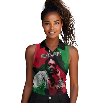 Bobby Seale Women Sleeveless Polo Shirt Black Panther Logo Revolutionary Civil Rights Movement Tribute - African Pride