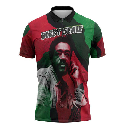 Bobby Seale Zipper Polo Shirt Black Panther Logo Revolutionary Civil Rights Movement Tribute - African Pride