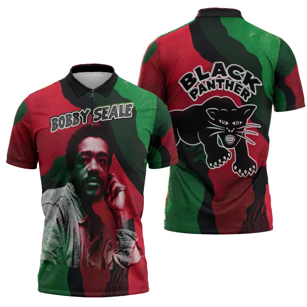 Bobby Seale Zipper Polo Shirt Black Panther Logo Revolutionary Civil Rights Movement Tribute - African Pride