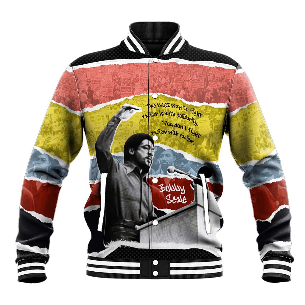 Bobby Seale Baseball Jacket Torn Paper Collage Design Solidarity Quote Powerful Speech Artwork Civil Rights - African Pride