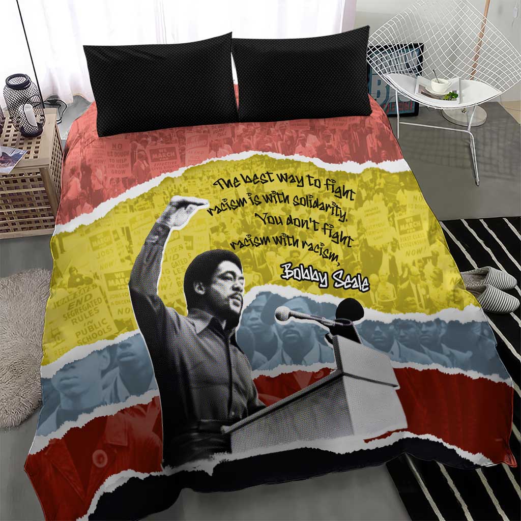 Bobby Seale Bedding Set Torn Paper Collage Design Solidarity Quote Powerful Speech Artwork Civil Rights - African Pride