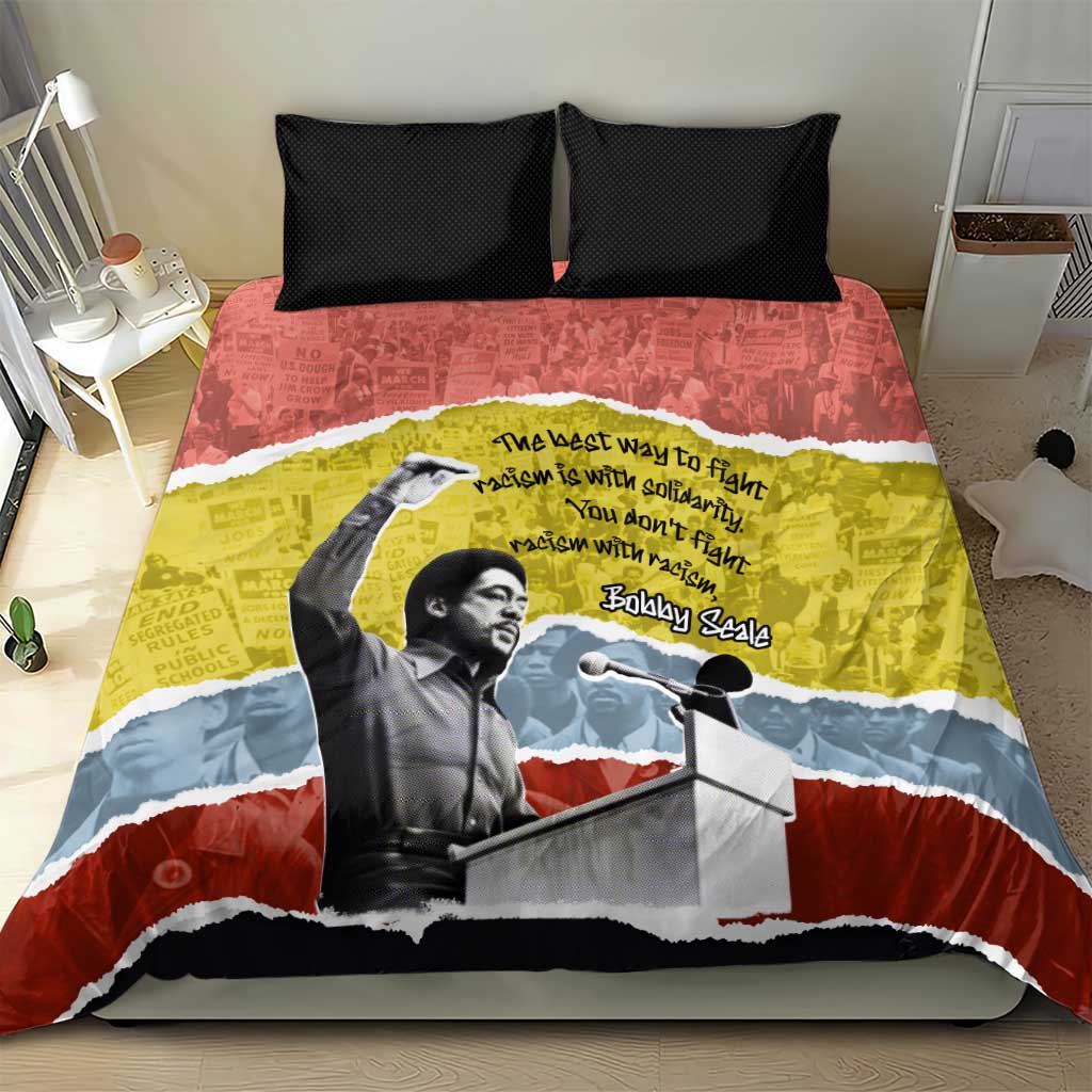 Bobby Seale Bedding Set Torn Paper Collage Design Solidarity Quote Powerful Speech Artwork Civil Rights - African Pride