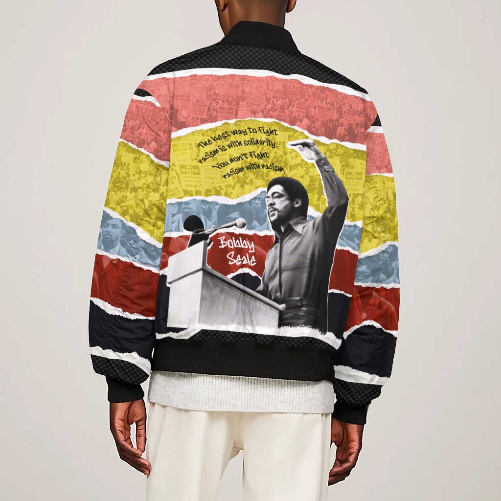 Bobby Seale Bomber Jacket Torn Paper Collage Design Solidarity Quote Powerful Speech Artwork Civil Rights - African Pride