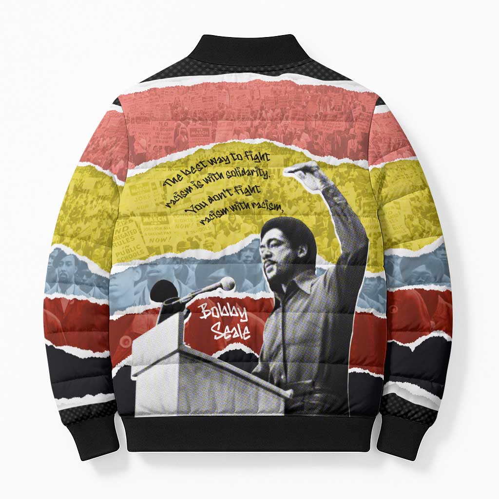 Bobby Seale Bomber Puffer Jacket Torn Paper Collage Design Solidarity Quote Powerful Speech Artwork Civil Rights - African Pride