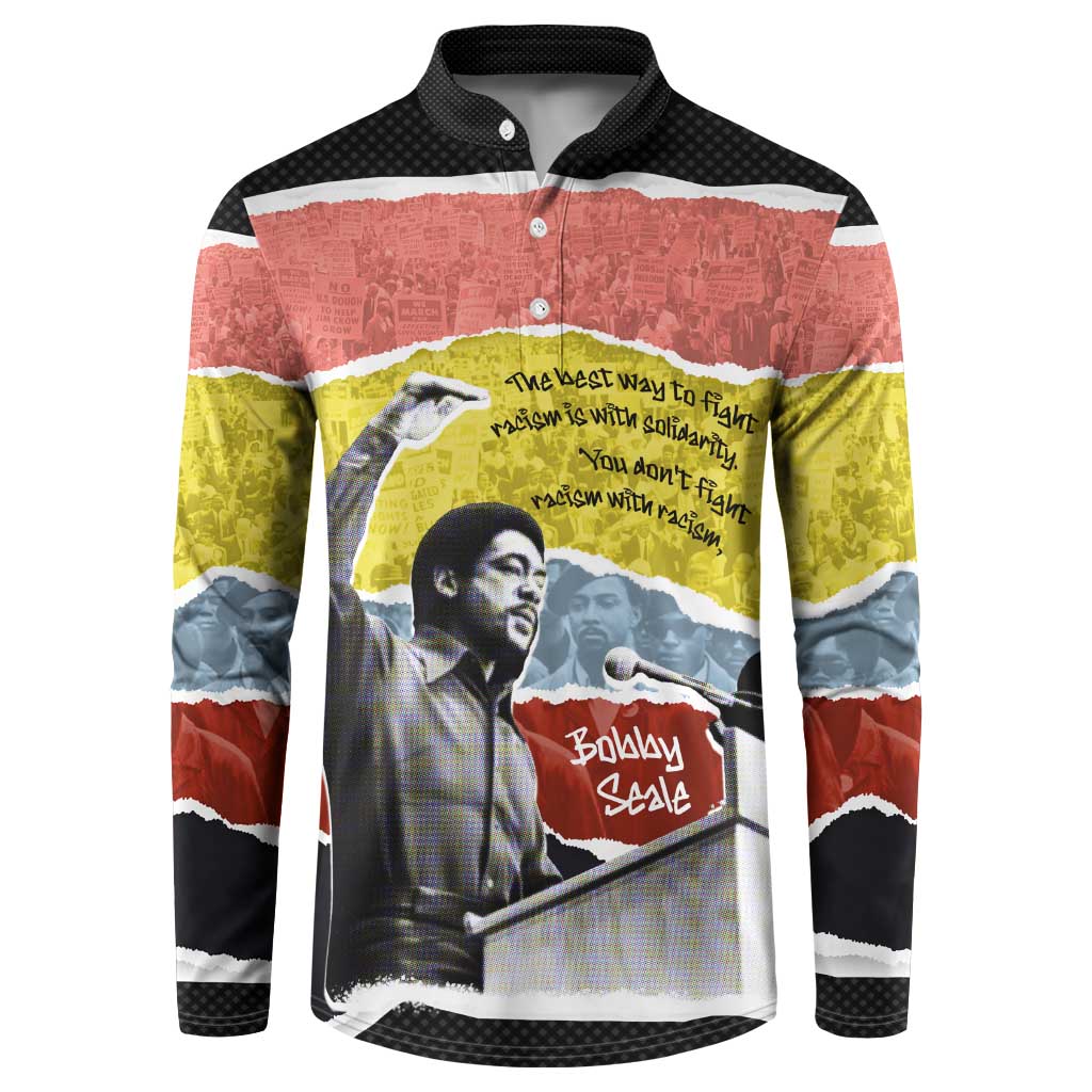 Bobby Seale Button Sweatshirt Torn Paper Collage Design Solidarity Quote Powerful Speech Artwork Civil Rights