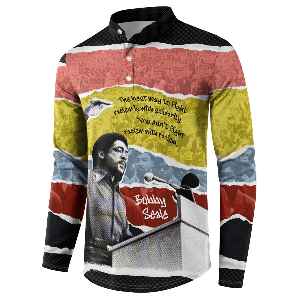 Bobby Seale Button Sweatshirt Torn Paper Collage Design Solidarity Quote Powerful Speech Artwork Civil Rights
