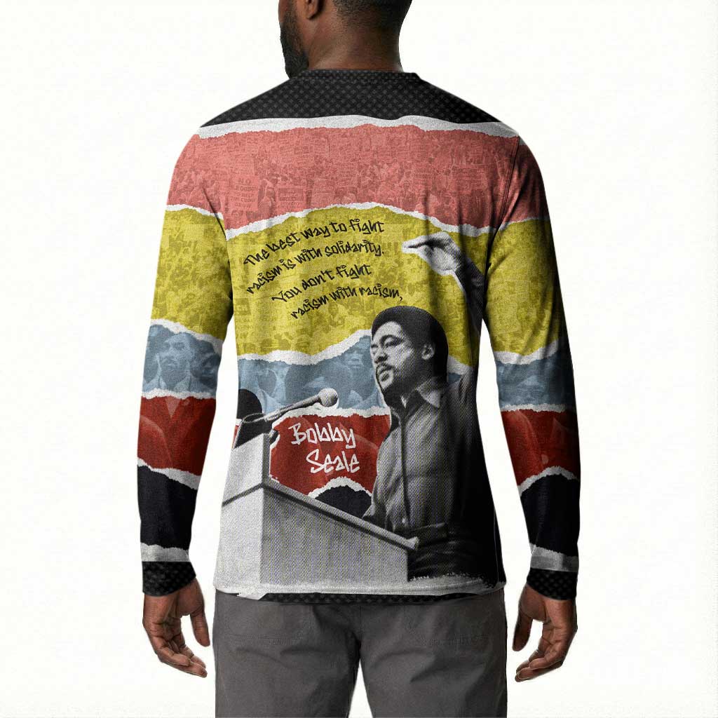 Bobby Seale Button Sweatshirt Torn Paper Collage Design Solidarity Quote Powerful Speech Artwork Civil Rights