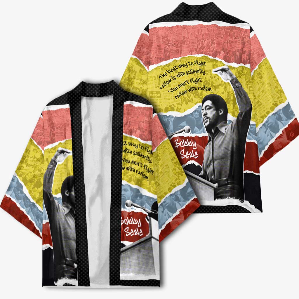 Bobby Seale Kimono Torn Paper Collage Design Solidarity Quote Powerful Speech Artwork Civil Rights - African Pride