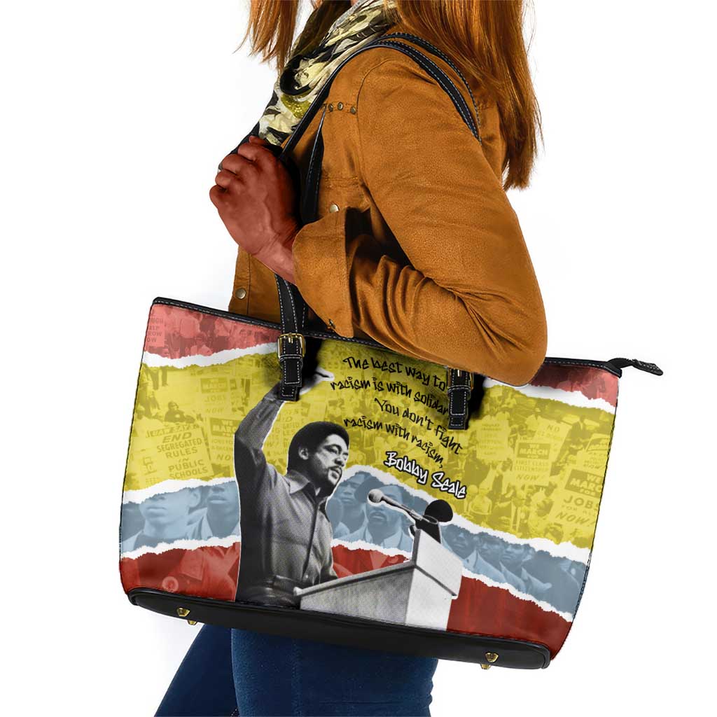 Bobby Seale Leather Tote Bag Torn Paper Collage Design Solidarity Quote Powerful Speech Artwork Civil Rights - African Pride