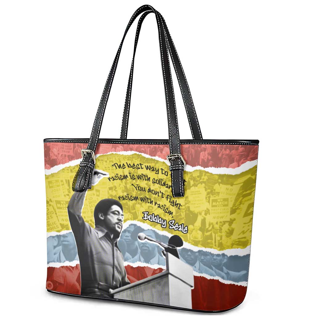 Bobby Seale Leather Tote Bag Torn Paper Collage Design Solidarity Quote Powerful Speech Artwork Civil Rights - African Pride