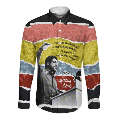 Bobby Seale Long Sleeve Button Shirt Torn Paper Collage Design Solidarity Quote Powerful Speech Artwork Civil Rights - African Pride