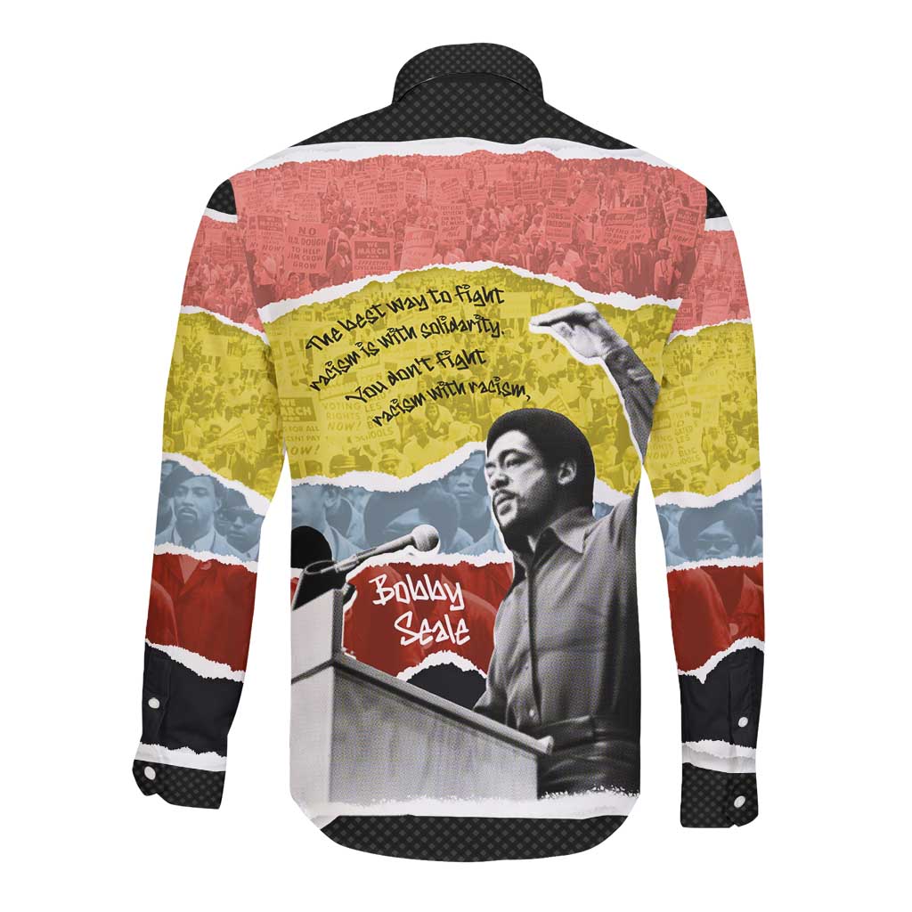 Bobby Seale Long Sleeve Button Shirt Torn Paper Collage Design Solidarity Quote Powerful Speech Artwork Civil Rights - African Pride