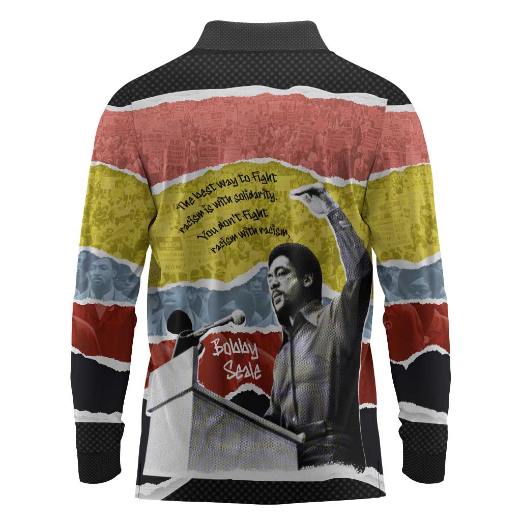 Bobby Seale Long Sleeve Polo Shirt Torn Paper Collage Design Solidarity Quote Powerful Speech Artwork Civil Rights - African Pride